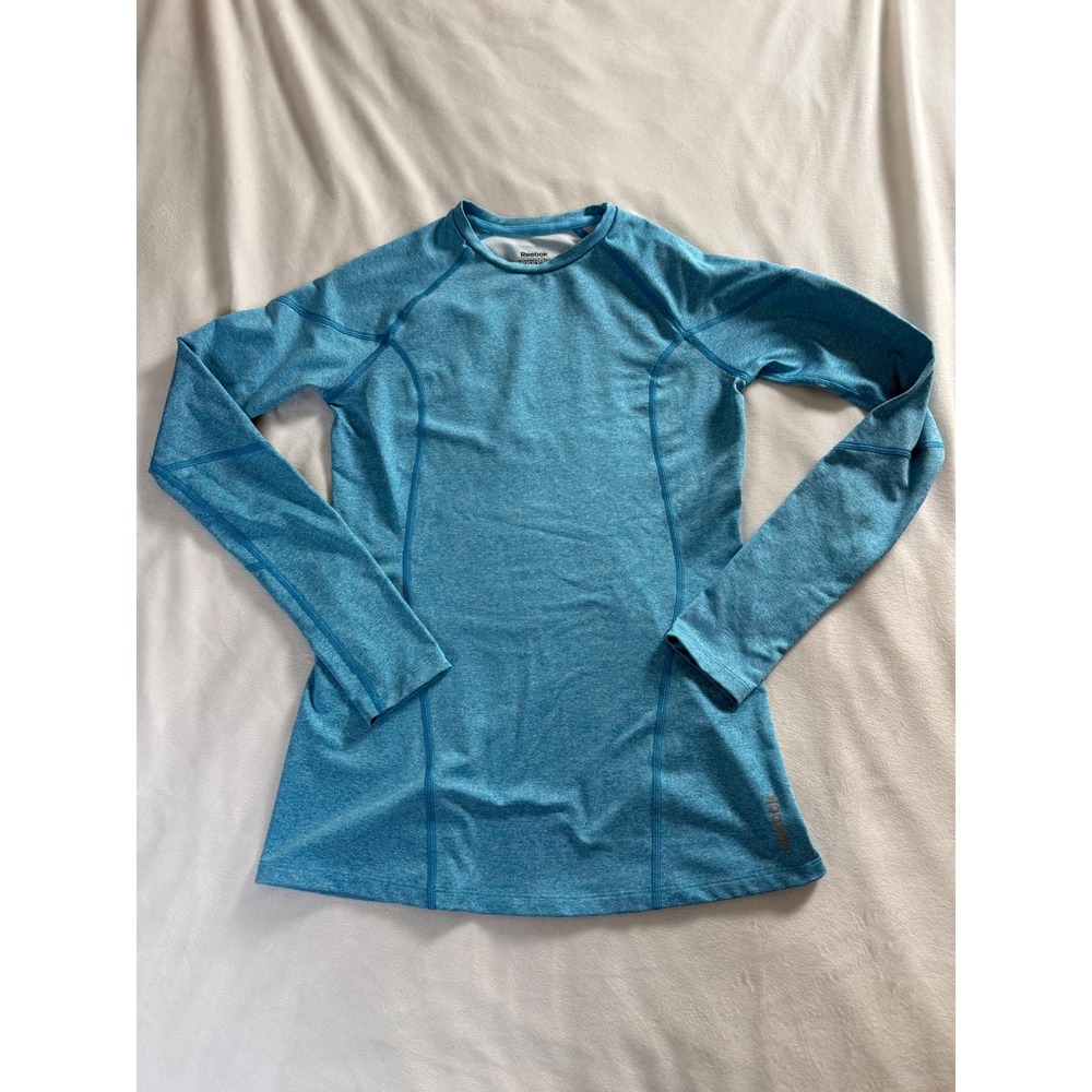 Reebok PlayDry Blue Heather Long Sleeve Athletic Training Top Womens Small